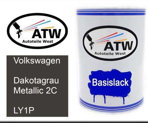 Volkswagen, Dakotagrau Metallic 2C, LY1P: 500ml Lackdose, von ATW Autoteile West.